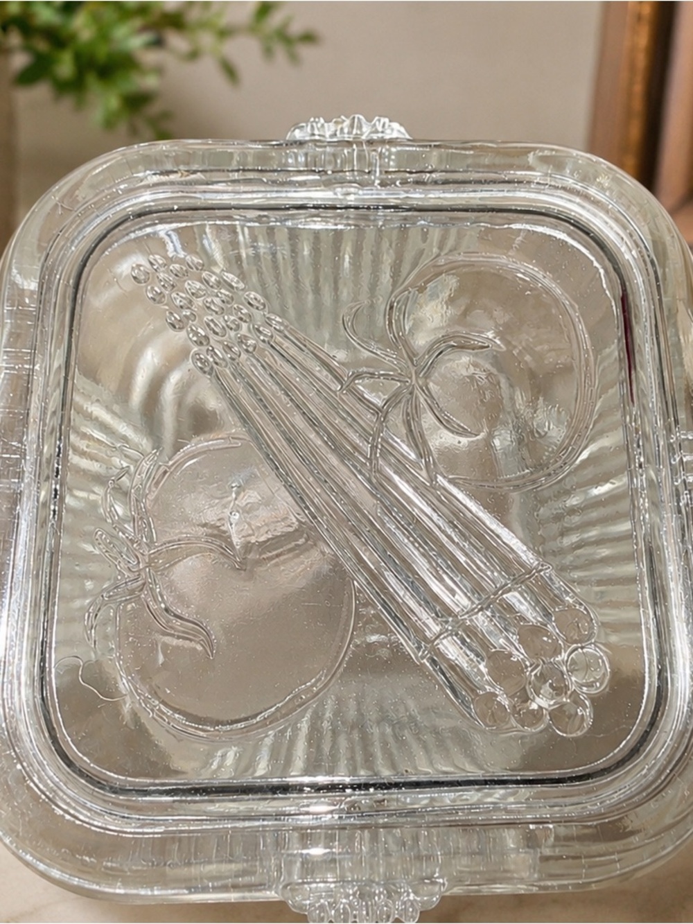 Vintage Federal Glass Refrigerator Dish Vegetable Lid 4” Square Clear